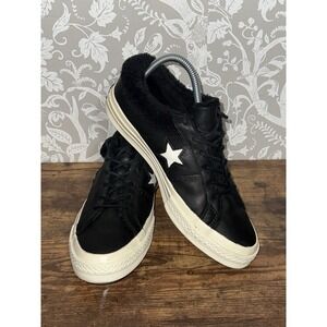 CONVERSE ONE STAR STREET WARMER FAUX FUR LINED LOW TOP IN BLACK W Sz 8